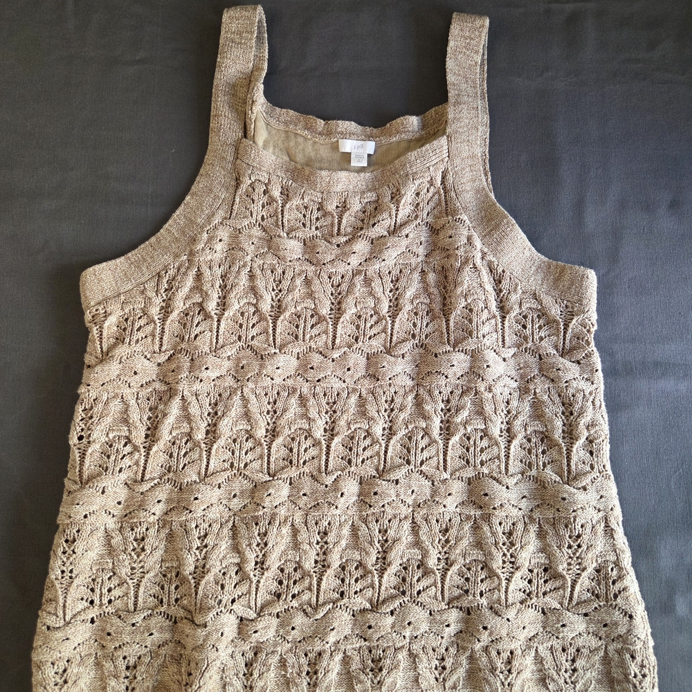 J Jill Beige Crochet Knit Tank Top